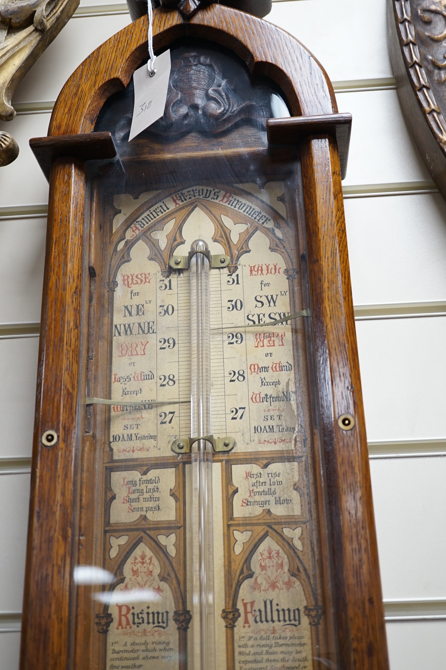 An Admiral Fitzroy oak cased barometer, 117cm *Please note the sale commences at 9am.